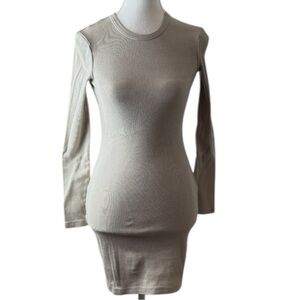 All Things Golden Ribbed Long Sleeve Bodycon Mini Dress XS Beige Neutral Bundle